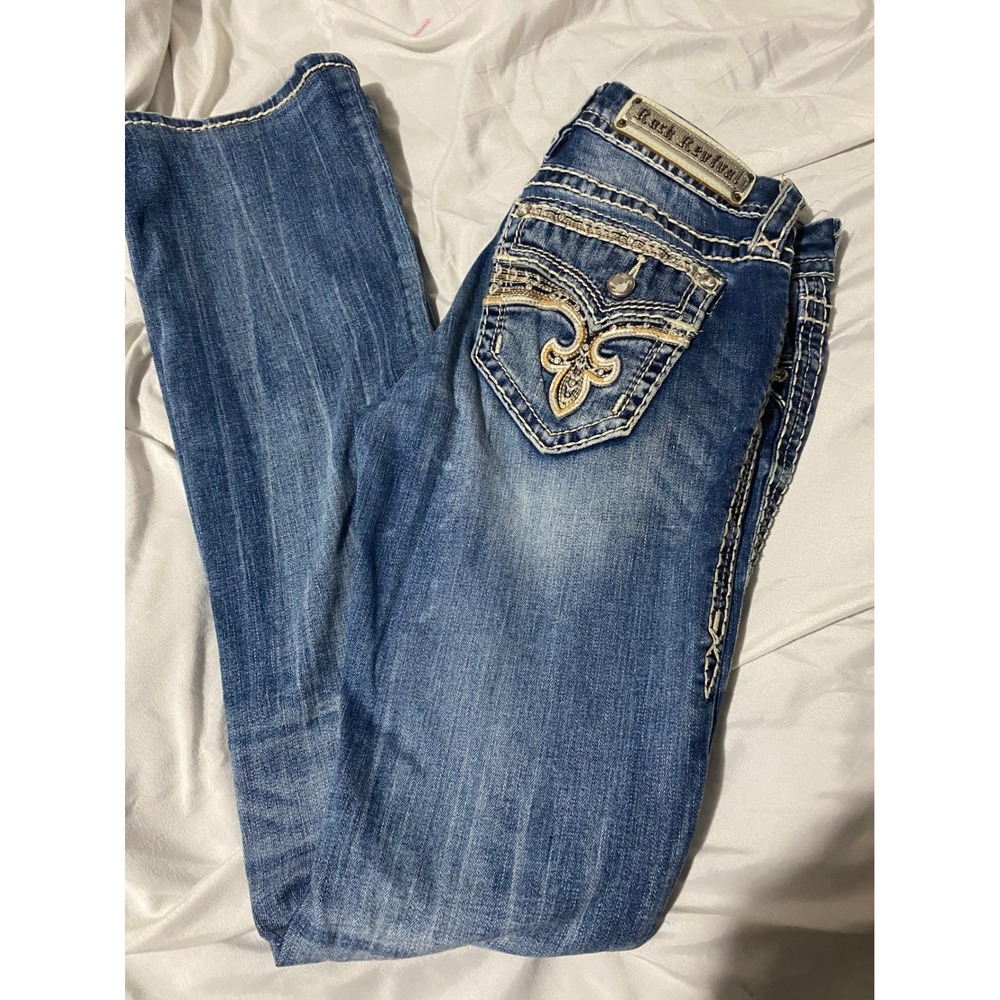 Rock Revival Women's Bootcut Jeans Size 26 Medium Wash Embroidered Flap Pockets